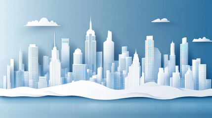 Modern Urban Skyline with Simplistic Design and Blue Background