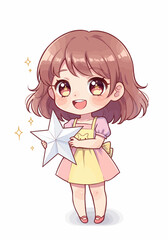 Chibi Girl Holding a Star with Sparkling Eyes