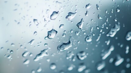 water droplets streaming down clear glass surface, realistic condensation texture, pure liquid rivulets, refracted light through drops, transparent fluid trails, macro photography style, natural