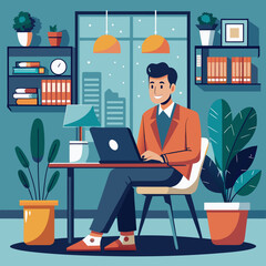 Professional man working remotely on a laptop in a stylish home office