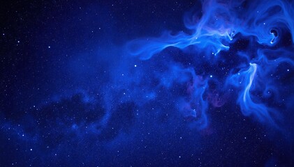 A stunning nebula swirls with vibrant blue smoke, illuminated by countless twinkling stars scattered across the deep, dark cosmos.