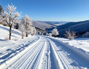Obraz premium Serene Winter Landscape with Snowcovered Road