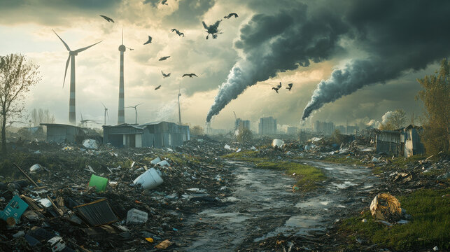 Industrial Pollution and Environmental Degradation Landscape Scene