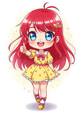 Cheerful Anime Girl with Red Hair Giving Thumbs Up