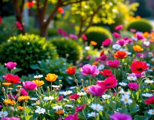 Vibrant Garden Blooms with Neon Tones