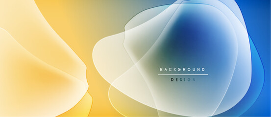Abstract fluid shapes blend yellow, blue hues. Gradient background creates modern design element. Minimalist aesthetic, clean composition.