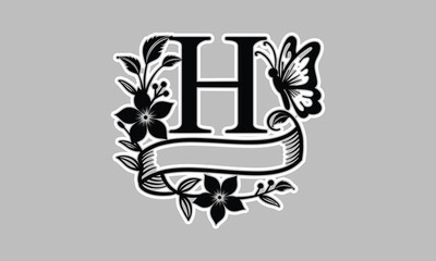 About text word typography black and white monogram design