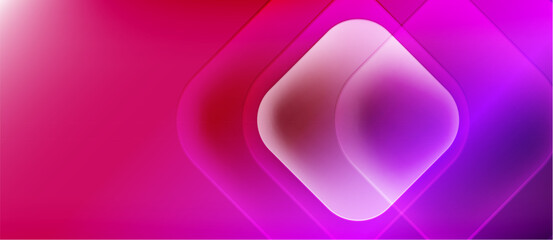 Abstract pink gradients form layered squares. Center features soft glow, creating depth. Modern design, vibrant colors.