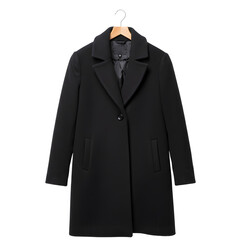 Winter coat hanging on a wooden hanger in a minimalist style  