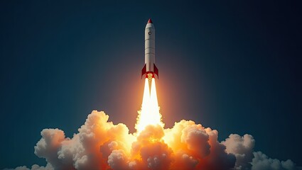 Rocket launching into the night sky.