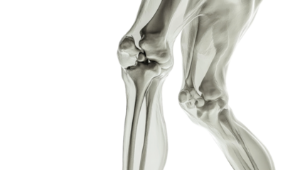 Close up of a dog s hind leg bones isolated on white background