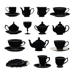 vector illustration of cup silhouette set, Black & White silhouette set