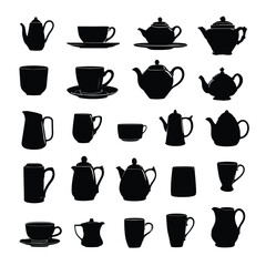vector illustration of cup silhouette set, Black & White silhouette set