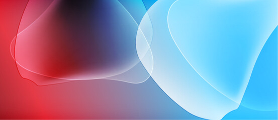 Abstract fluid shapes blend, showcasing vibrant red, blue hues. Soft gradients create dynamic visual experience. Smooth curves dominate composition.