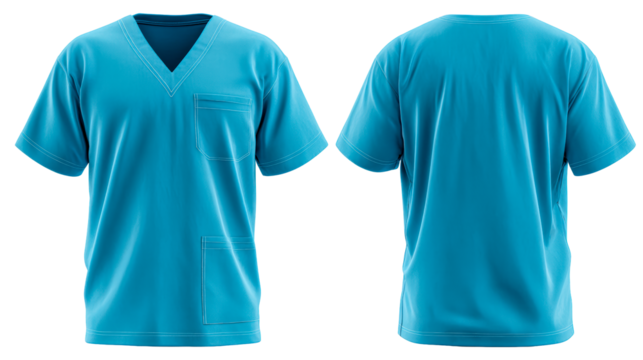 Teal medical scrub top front and back views
