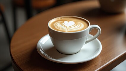 Obraz premium A cup of latte art on a wooden table.