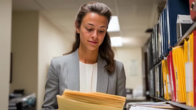 Legal assistant reviewing complex patent case files and researching prior art to support intellectual property claims.