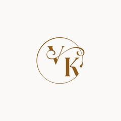 luxurius feeling with flow VK monogram elegant style letter circle fows wedding logo