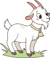 Goat illustration vector design, Goat logo and icon design, Goat standing on grass in white background