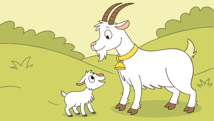 Goat and baby goat vector design in natural background, Goat logo design, Goat vector design