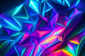 Abstract colorful prismatic surface with vibrant neon light reflections and geometric folds in a futuristic digital background concept design. Ai generative