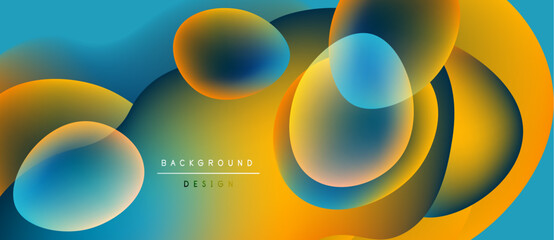 Abstract fluid shapes, vibrant colors blend. Orange, blue hues create dynamic background design. Smooth gradients, modern aesthetic.
