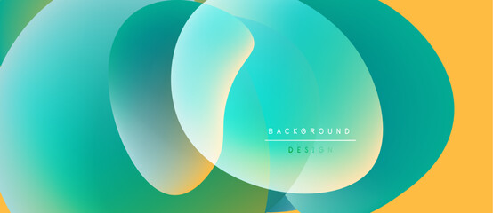 Abstract flowing shapes, vibrant colors blend. Modern design, gradient effect creates dynamic visual experience. Background features text elements.