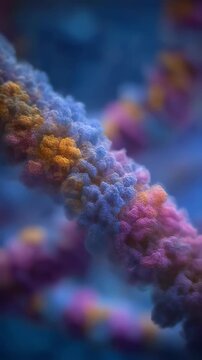 Detailed macro shot illustrating tRNA delivering amino acids to ribosome for stepwise elongation of polypeptide chain.