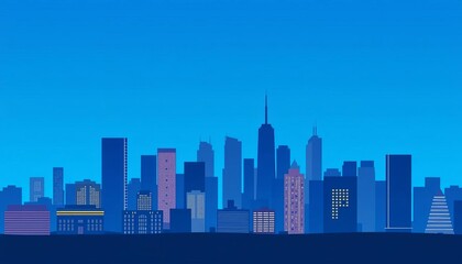 Obraz premium Seamless city skyline silhouette, modern flat design, layered buildings, simple blue background, design, backdrop