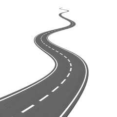 Winding asphalt road with dashed white lines and a single solid white line on a black background street