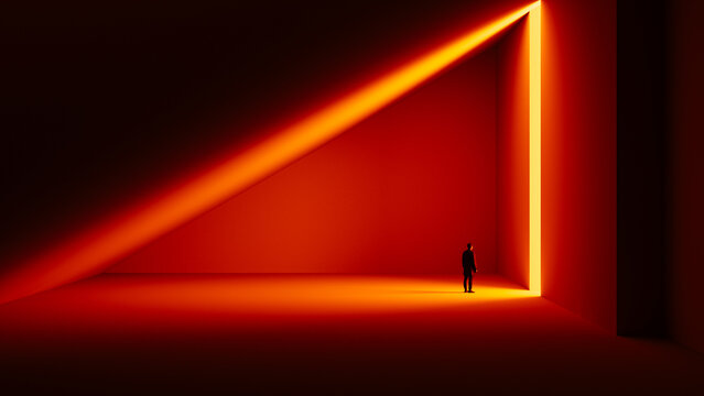 Man stands alone on space illuminated by dramatic light