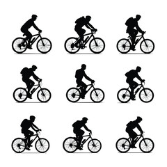 vector illustration of cycling silhouette set, Black & White silhouette set