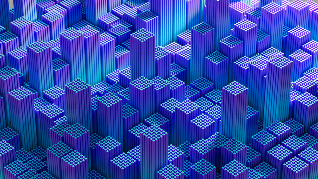 Colorful abstract cityscape with geometric shapes