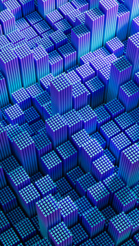 Colorful abstract cityscape with geometric shapes