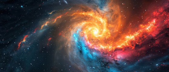 Fototapeta premium Vibrant Spiraling Rainbow Galaxy Being Pulled into a Dark Cosmic Black Hole in Deep Space