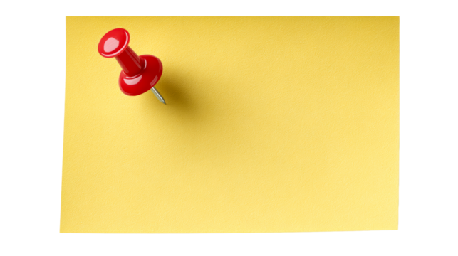 Red Pushpin Securing Yellow Paper Memo Square