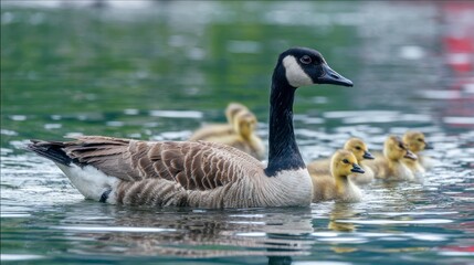 Obraz premium Geese family swimming