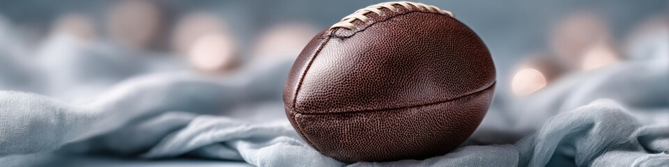 Fototapeta premium Authentic American Football Ball on White Background for Us Bowling League Day and Summer Sports Events Premium Advertising Content