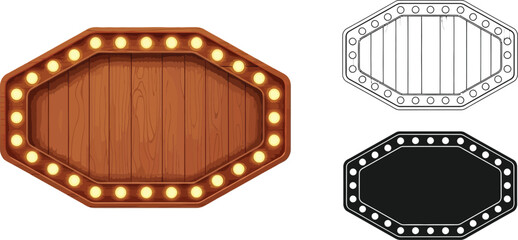 Fototapeta premium Vintage wooden sign with lights vector illustration design