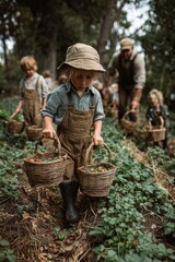 Authentic Multigenerational Family Strawberry Harvest on Local Farm Premium Outdoor Lifestyle Content for Seasonal Marketing and Social Media Campaigns