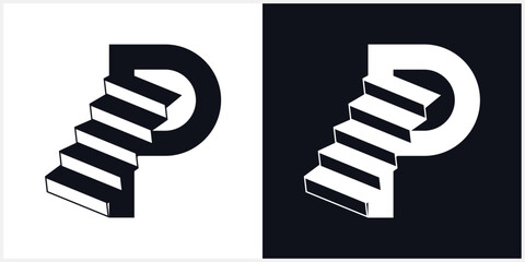 stairs with P initial icon vector concept logo design