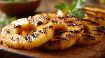 Grilled pineapple rings closeup
