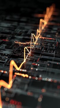 Abstract visualization of isolated bright pulses triggering on a black circuit board resembling a cardiac electrogram with benign arrhythmias.