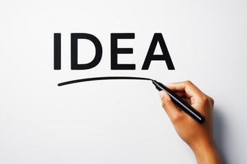 Hand drawing underline below the word IDEA on white background symbolizing creativity, innovation, and thinking process in minimal style.