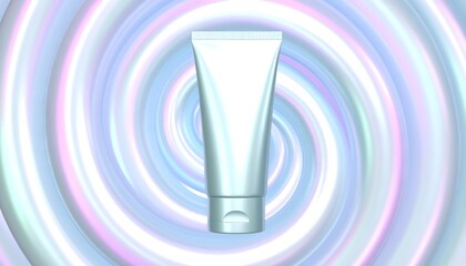 Cosmetic tube on iridescent background