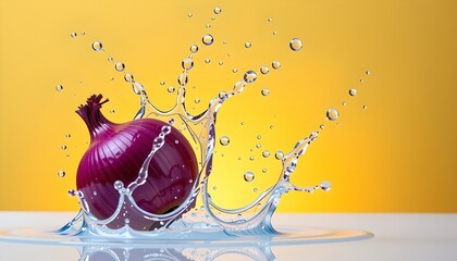 Vibrant Purple Onion with Water Yellow Background