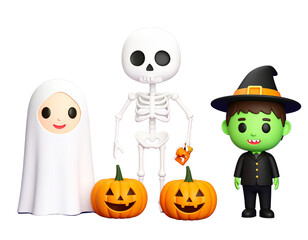 Spooky Halloween Costume Icons Featuring Ghost, Skeleton, and Zombie Characters