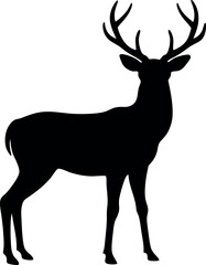 Fototapeta premium Deer standing with antlers facing forward silhouette vector