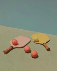 Modern Two Pickleball Paddles with Wiffle Balls on Flat Surface Authentic High-Quality Sports Equipment Choice for Lifestyle Marketing and Advertising Campaigns