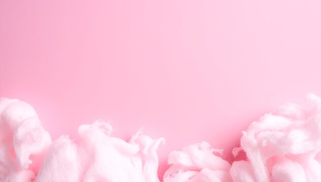 A soft, fluffy cotton ball rests on a vibrant pink background, showcasing its delicate fibers and natural texture against the bold color.